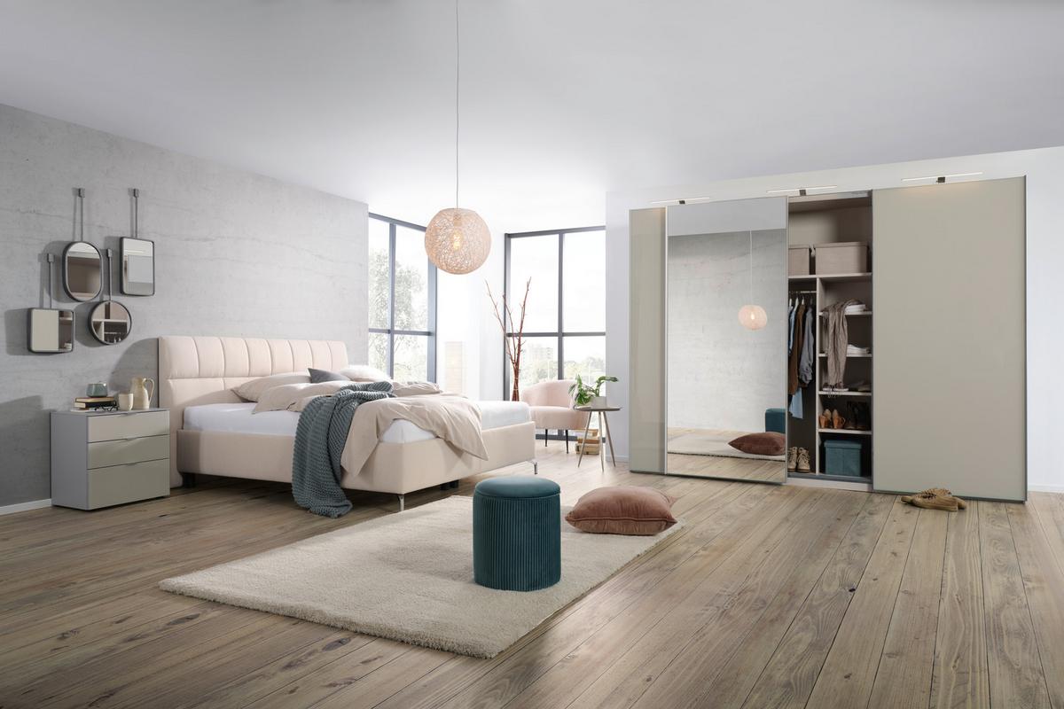 Noćni Ormarić Sonate Rom - boje pijeska/boje aluminija, Moderno, staklo/drvni materijal (58/63/40cm) - Premium Living