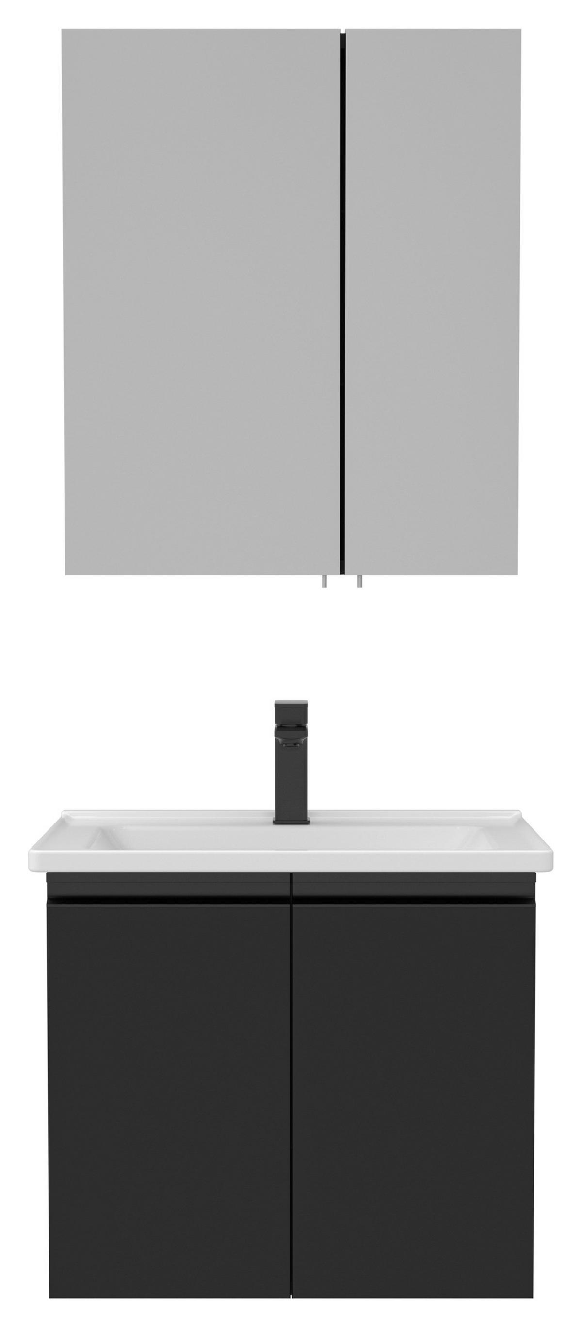 ŁAZIENKA REEF - biały wysoki połysk/czarny, Modern, metal/drewno (60/119/46cm) - MID.YOU
