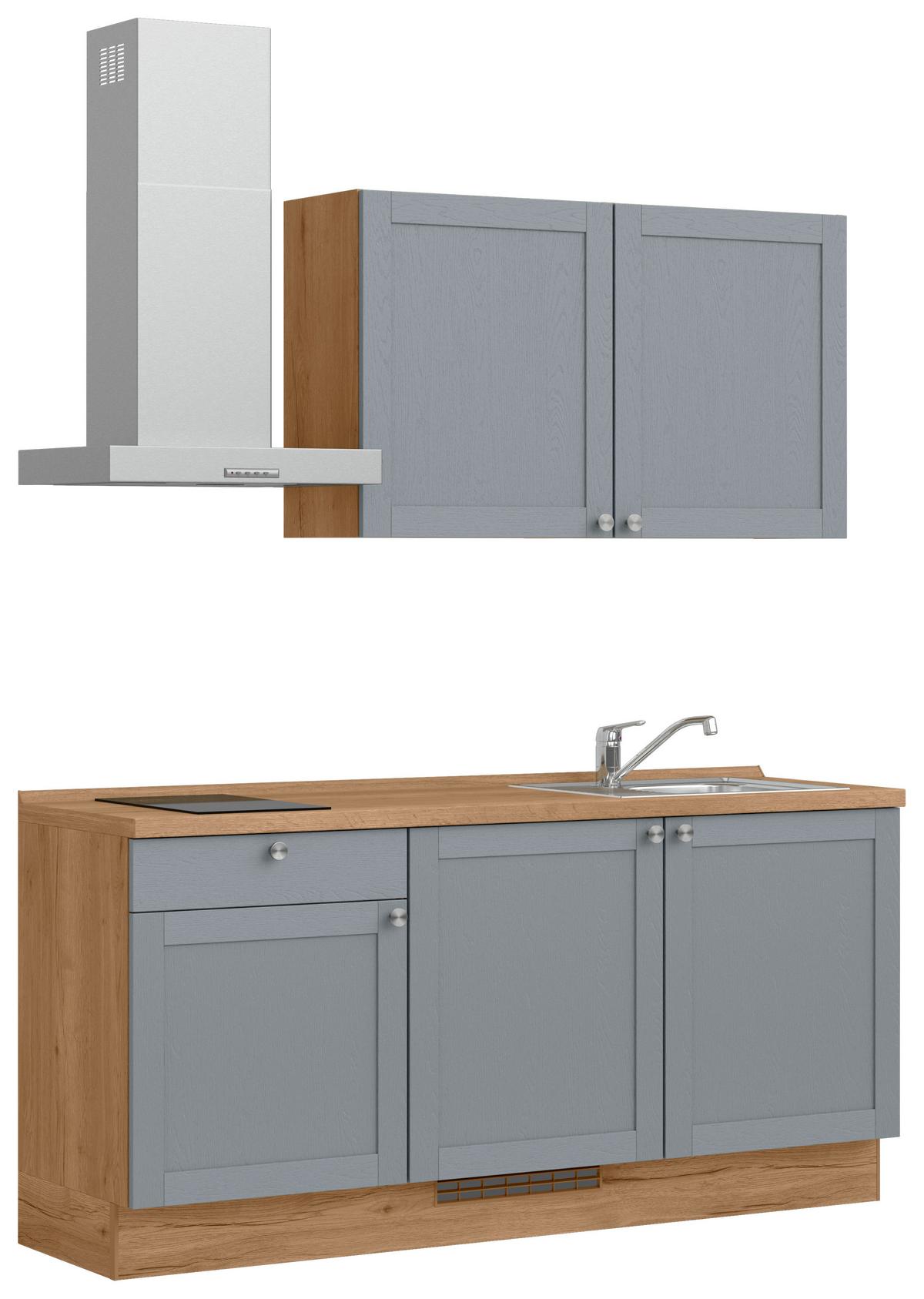 Küchenleerblock Frame Low o. Geräte Blaugrau - Edelstahlfarben/Eichefarben, MODERN, Holzwerkstoff/Metall (180cm) - Nobilia