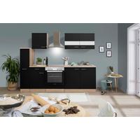 Küchenblock Merle mit Geräten ca. 240 cm Schwarz - Edelstahlfarben/Eichefarben, Basics, Holzwerkstoff/Metall (240cm) - Respekta
