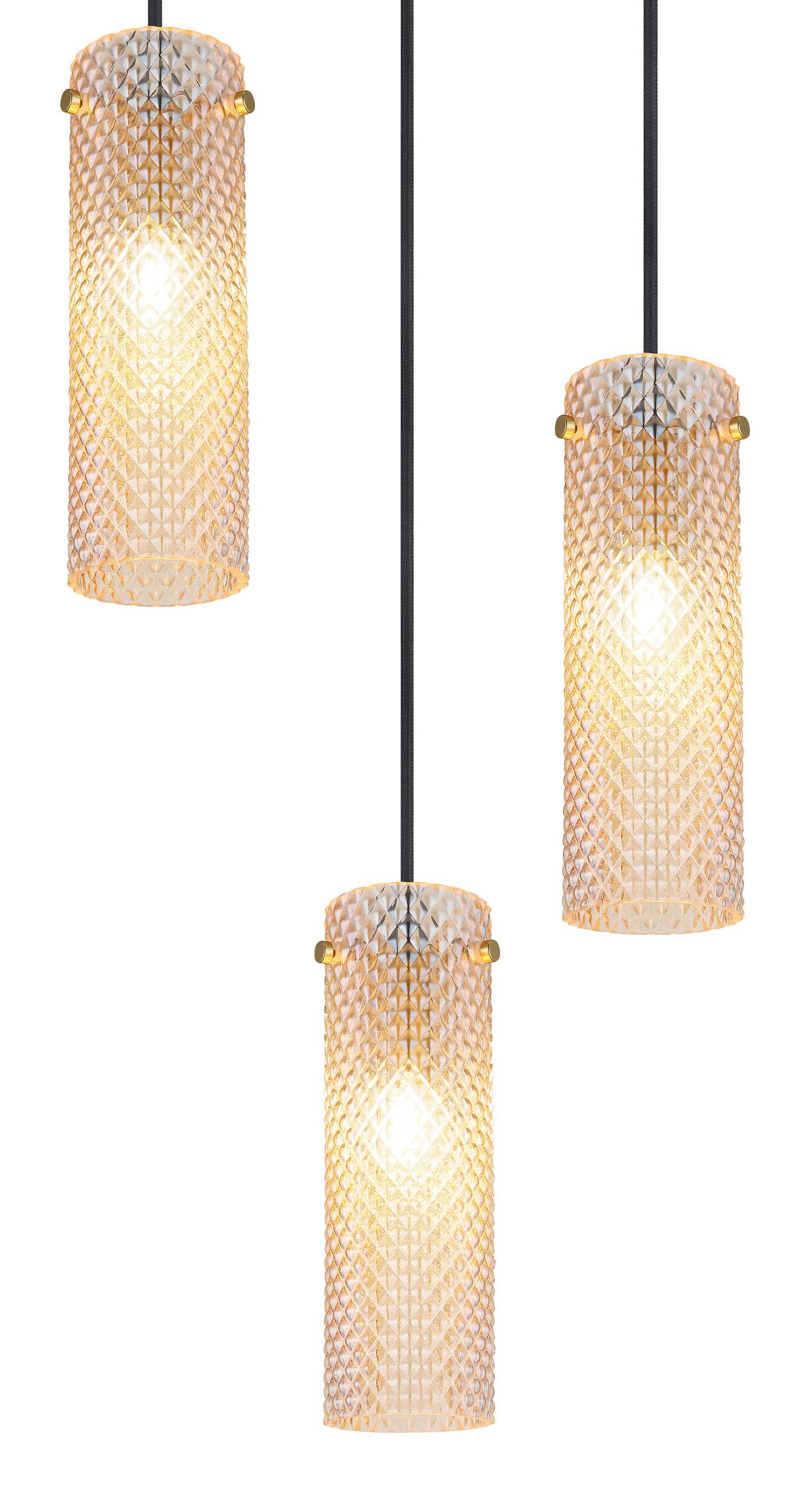 HÄNGELEUCHTE 15775-3HR  KAROLO - Goldfarben/Schwarz, Konventionell, Glas/Textil (35/120cm) - Globo