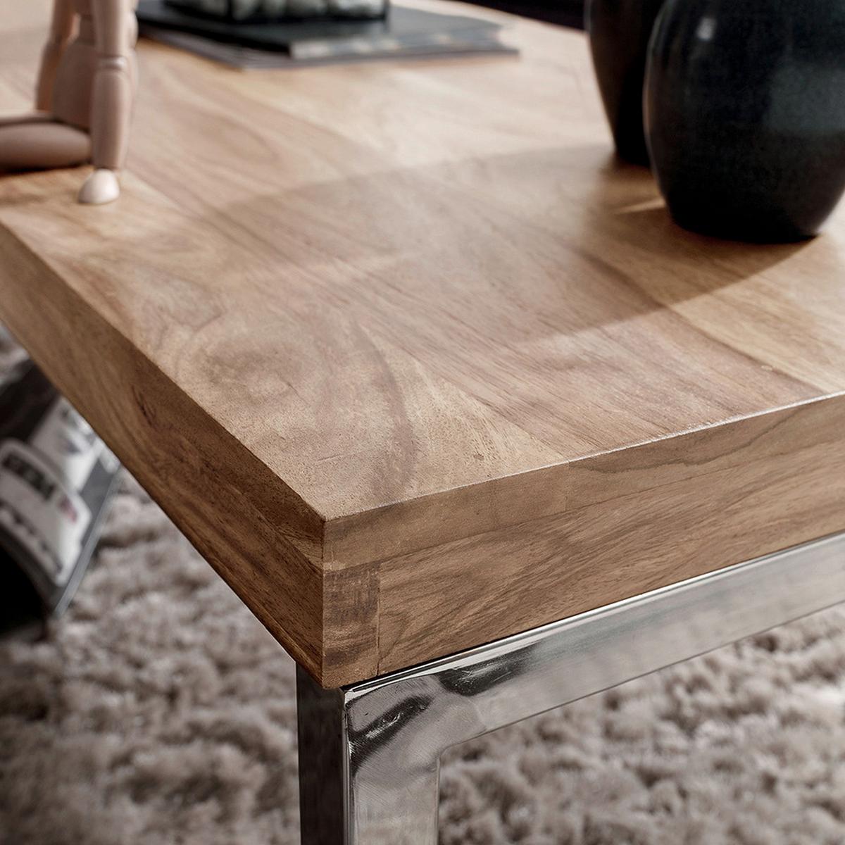 Klubska Miza Guna - barve kroma/barve akacije, Design, kovina/les (120/60/40cm) - MID.YOU