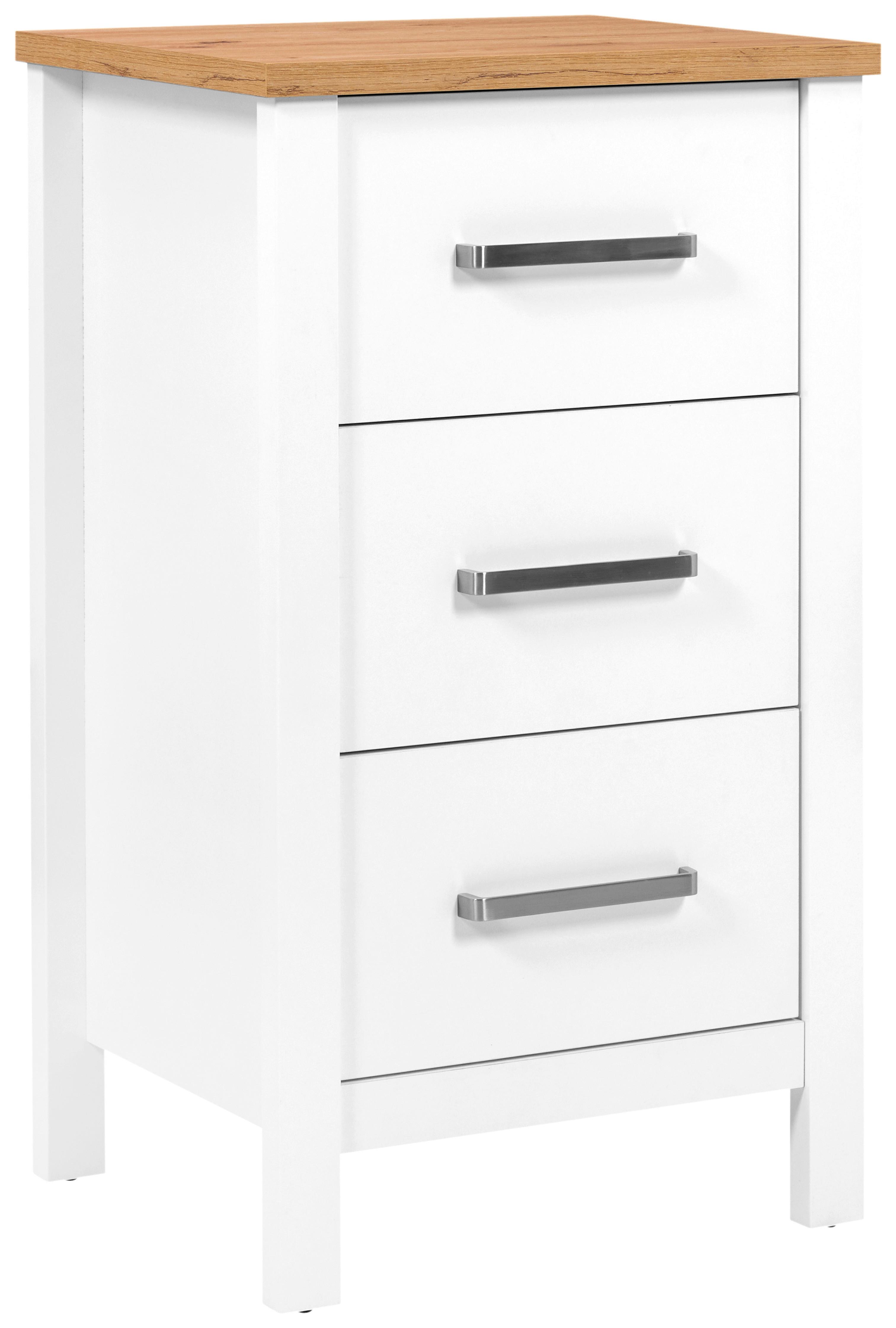 Kommode Sicilia Weiß/Eiche - Silberfarben/Weiß, ROMANTIK / LANDHAUS, Holzwerkstoff/Metall (53/92/45cm) - Mömax