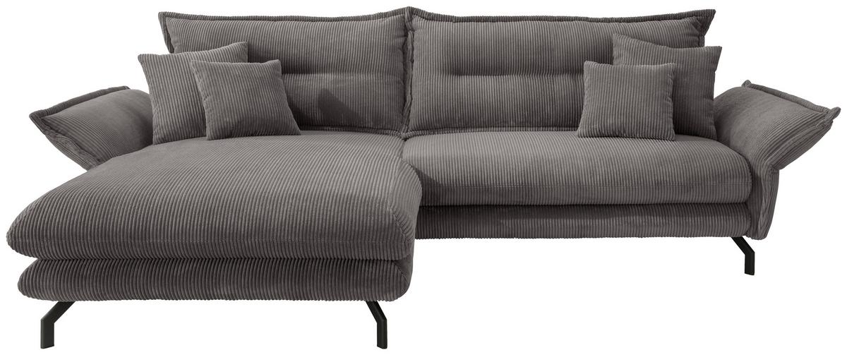 Wohnlandschaft Lava Grau Cord - Schwarz/Grau, MODERN, Textil/Metall (180/255cm) - Livetastic