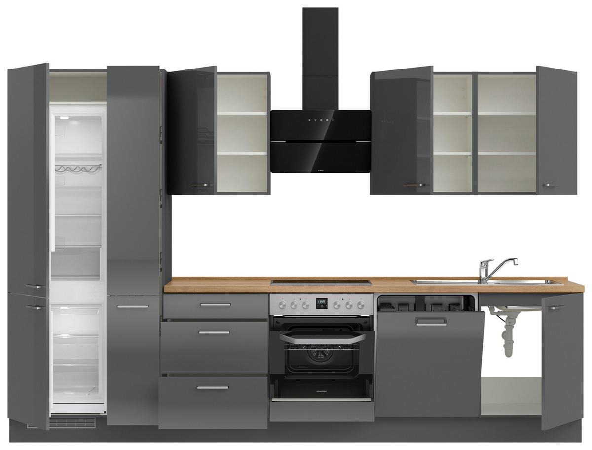Küchenblock Flash High m. Geräten Schieferfarben - Schieferfarben/Edelstahlfarben, MODERN, Holzwerkstoff/Metall (330cm) - Nobilia