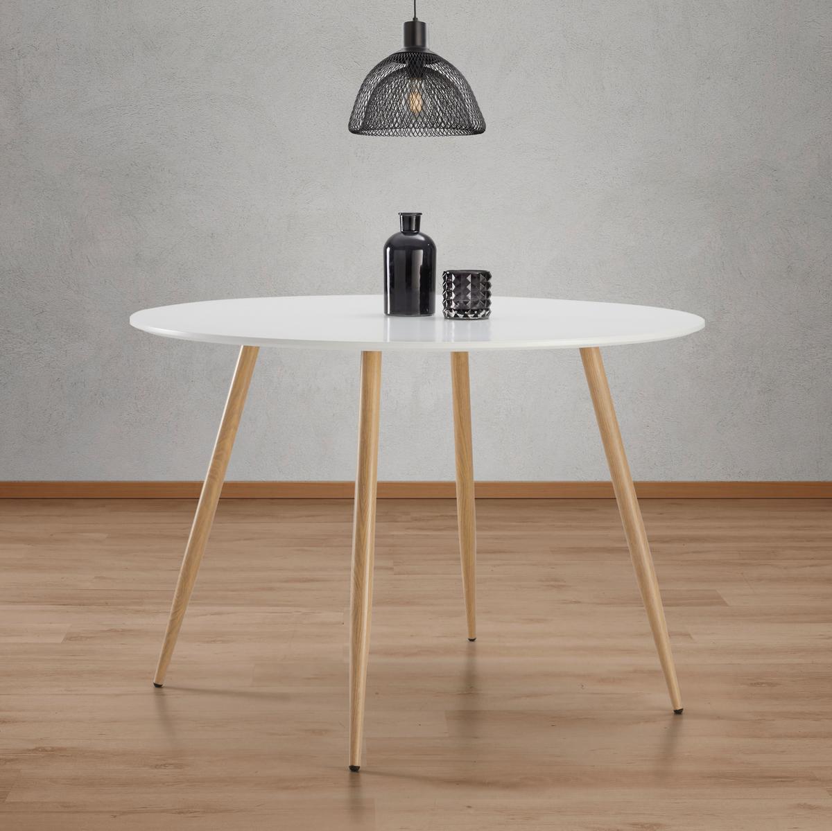 Jedilna Miza John, Bela, Ø 110 Cm - barve hrasta/bela, Moderno, kovina/les (110/76cm) - Bessagi Home