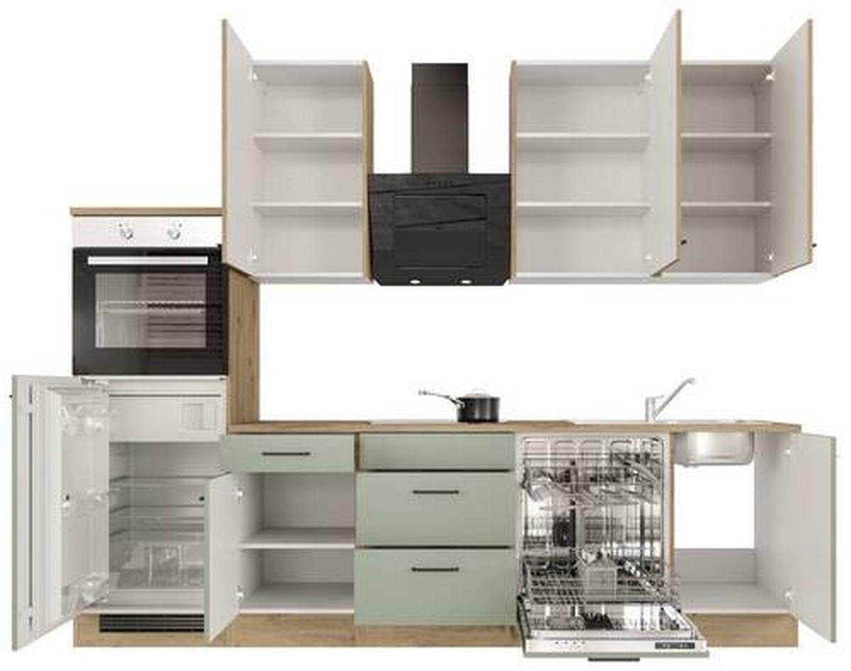 Kuhinjski Blok Cara, Zelena, Hrast - črna/zelena, Konvencionalno, kovina/leseni material (280cm) - FlexWell