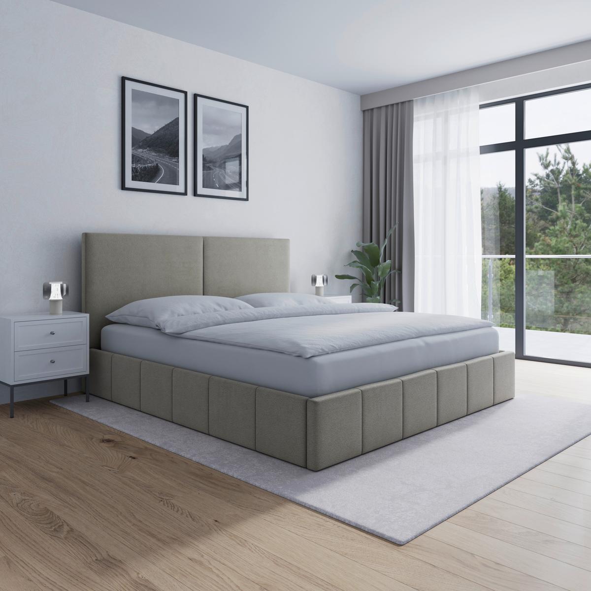 Pat tapițat Serena 180x200 cm Taupe - taupe/negru, Modern, lemn/metal (180/200cm) - Bessagi Home