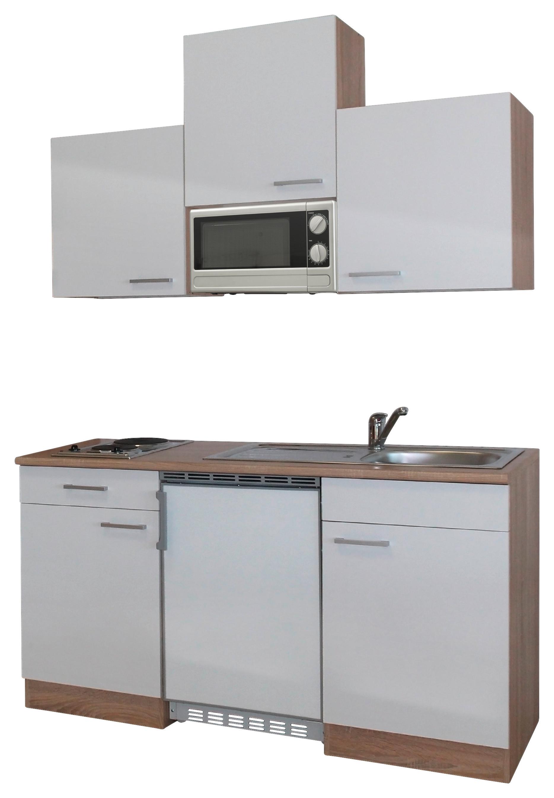 Miniküche Economy m. Geräten B: ca. 150cm Weiß/Eichefarben - Eichefarben/Weiß, Basics, Holzwerkstoff (150cm) - Respekta