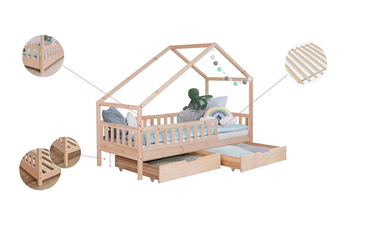 Hausbett Lou ca. 90x200 cm Holz - Naturfarben/Weiß, MODERN, Holz/Textil (90/200cm) - MID.YOU