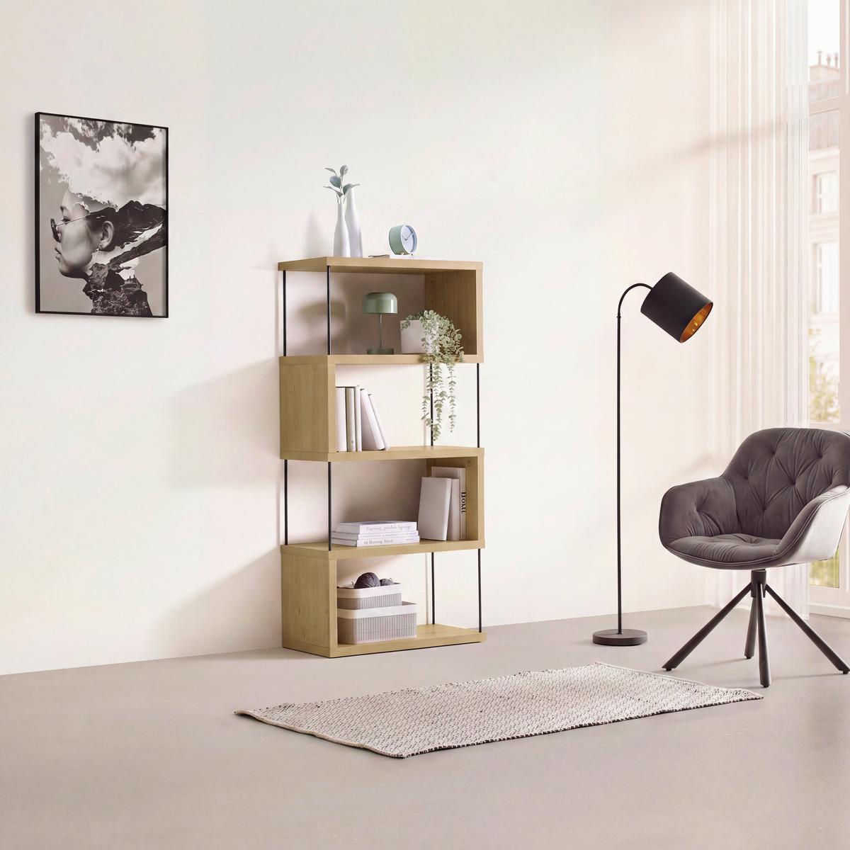 Polica Pinnar - hrast Artisan/crna, Moderno, drvni materijal/metal (66/136,5/33cm) - Modern Living