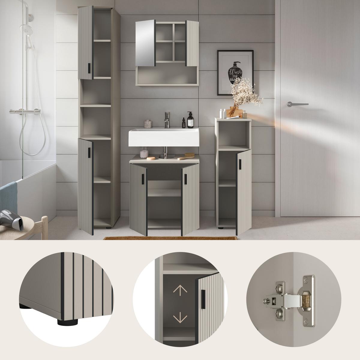 Badezimmer Mone Kaschmir - Kaschmir/Schwarz, Trend, Glas/Holzwerkstoff (120cm) - MID.YOU
