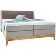 Boxspringbett Eiche Massiv 140x200cm - Eichefarben/Beige, KONVENTIONELL, Holz/Textil (219/149/112cm) - PREMIUM LIVING