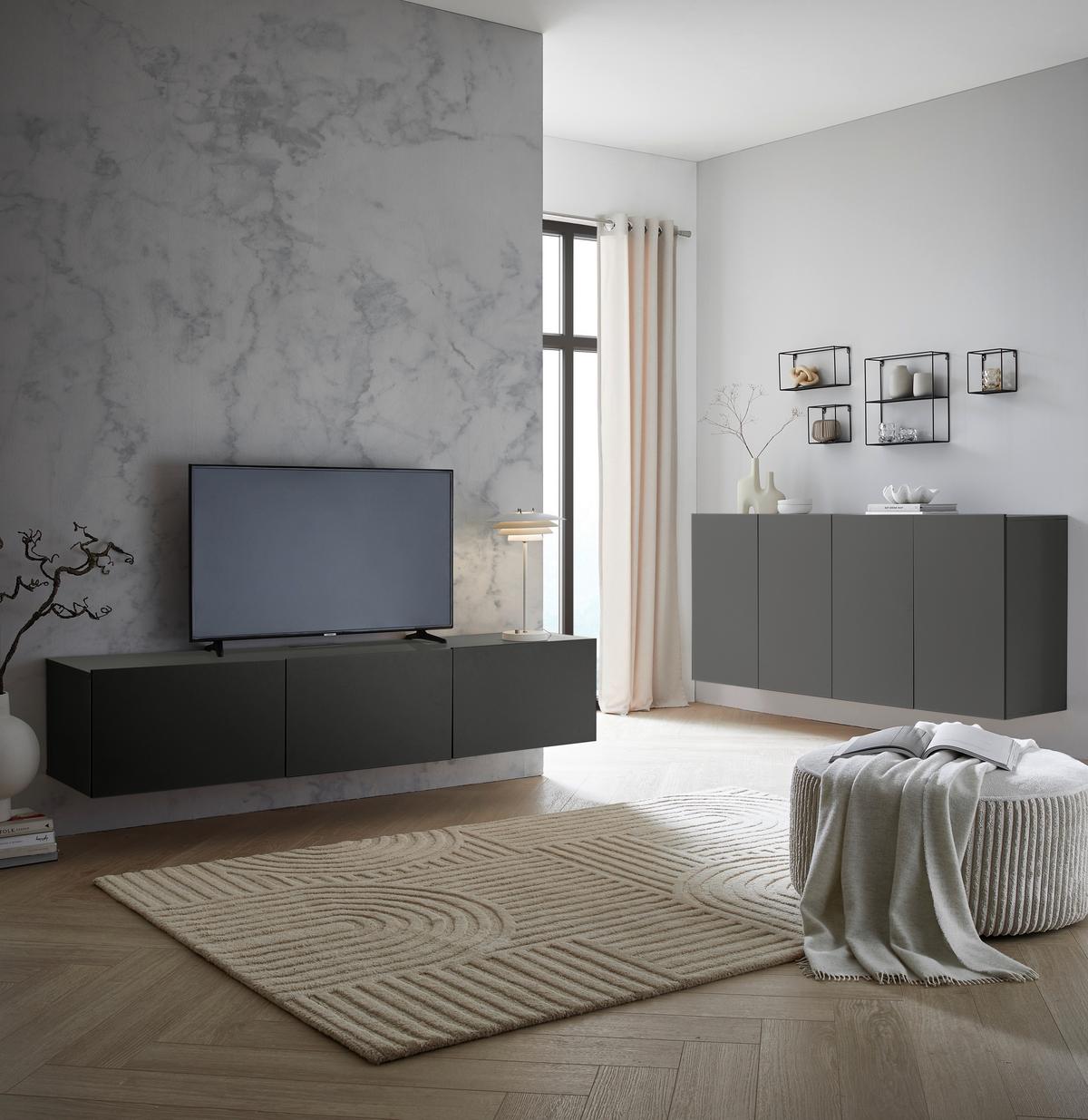 KOMODA NISKA NEWNIQ - antracytowy, Design, materiał drewnopochodny (180/36,7/42cm) - Hom`in