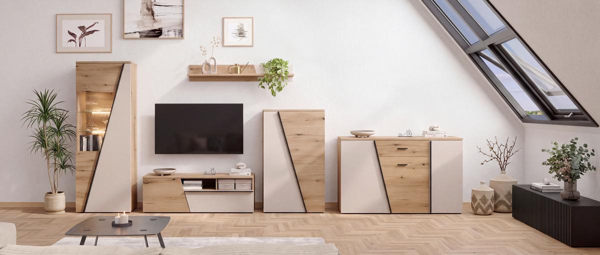 Vitrina Venedig New - kašmir/boja hrasta, Moderno, staklo/pločasti materijal (70/196/37cm) - Modern Living