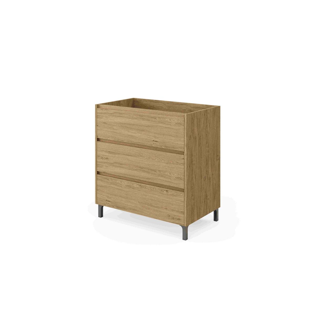 Mosdószekrény Mosdóval Lisbona - tölgyfa színű/fehér, Basics, faalapú anyag/kerámia (80/85/46cm)