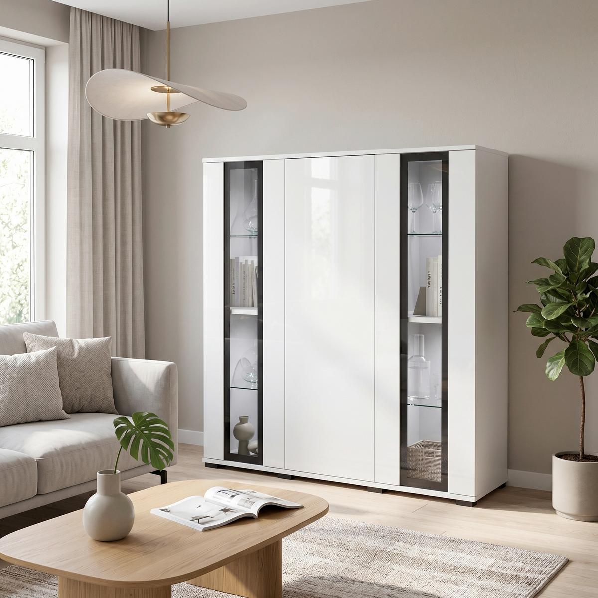 Félmagas Szekrény Caro 120 - fehér/magasfényű fehér, Design, műanyag/faalapú anyag (120/121,9/39,5cm) - P & B