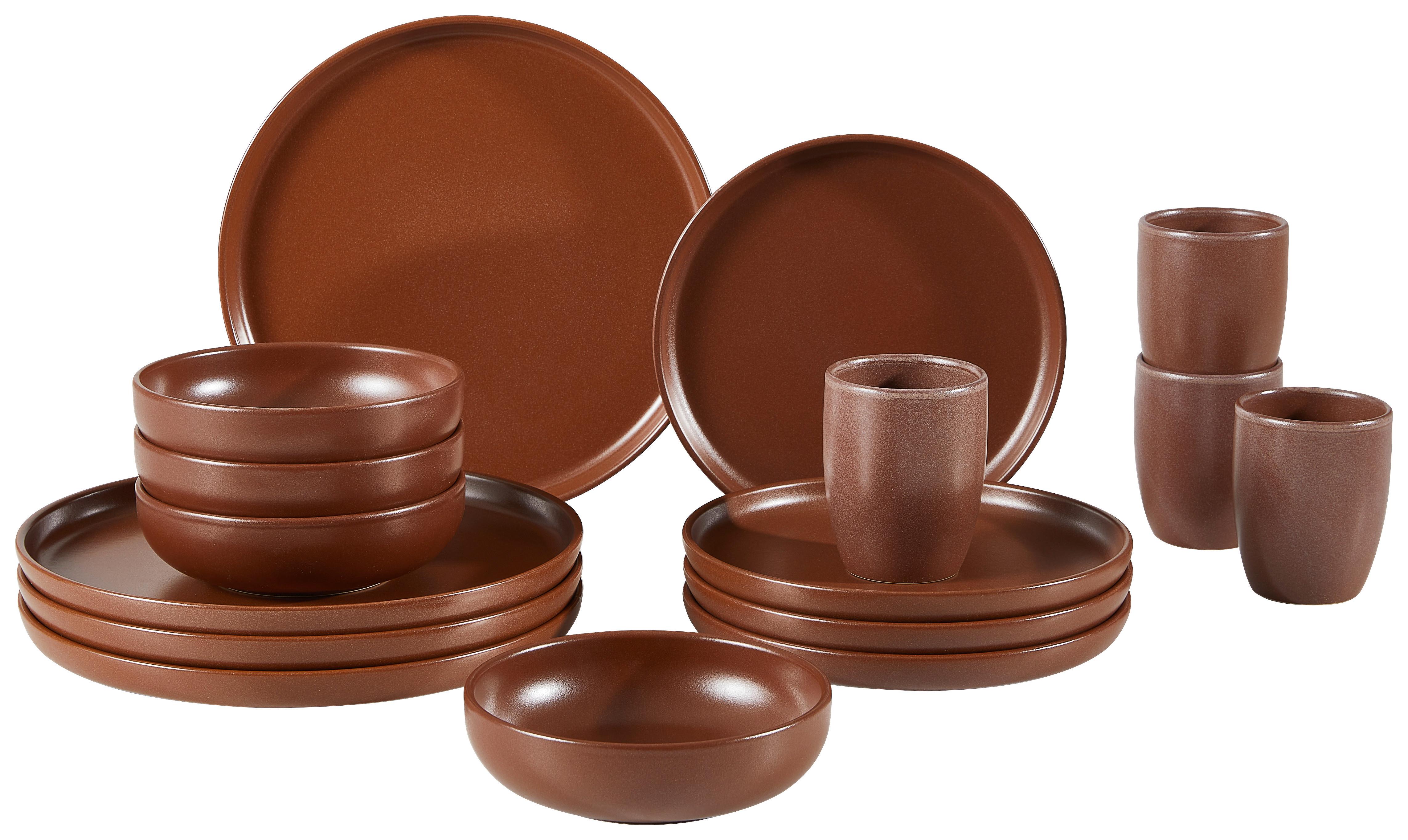 SERWIS OBIADOWO-ŚNIADANIOWY UNO BRAUN - brązowy, Trend, ceramika (43/40/37cm) - Creatable