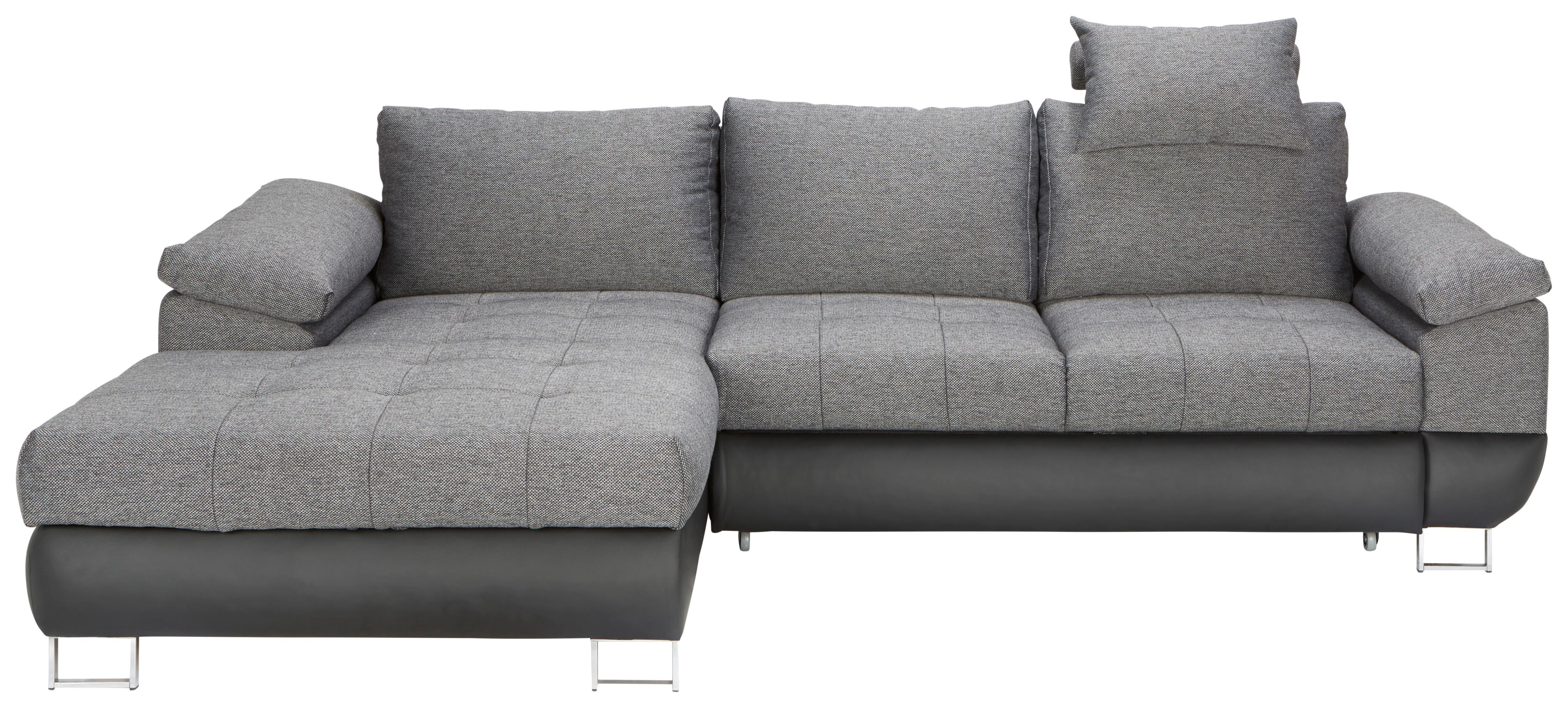 Ecksofa Focus in Grau mit Bettfunktion - Chromfarben/Anthrazit, Konventionell, Textil/Metall (170/91/117/268cm) - Based