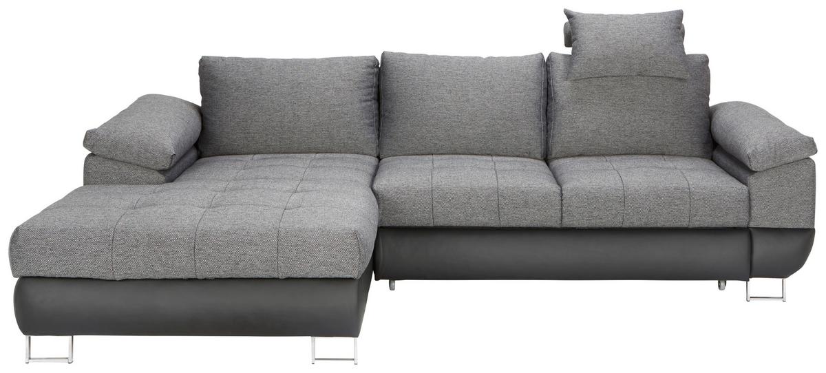 Ecksofa Focus in Grau mit Bettfunktion - Chromfarben/Anthrazit, Konventionell, Textil/Metall (170/91/117/268cm) - Based