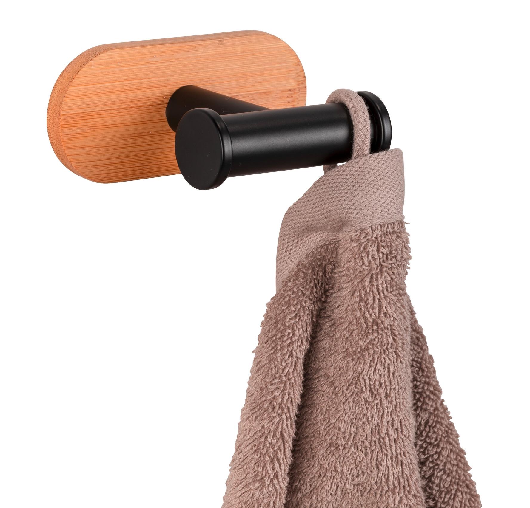 Törölközőtartó Orea Bamboo - natúr/fekete, Modern, fa/fém (10/4,5/7cm) - Mömax