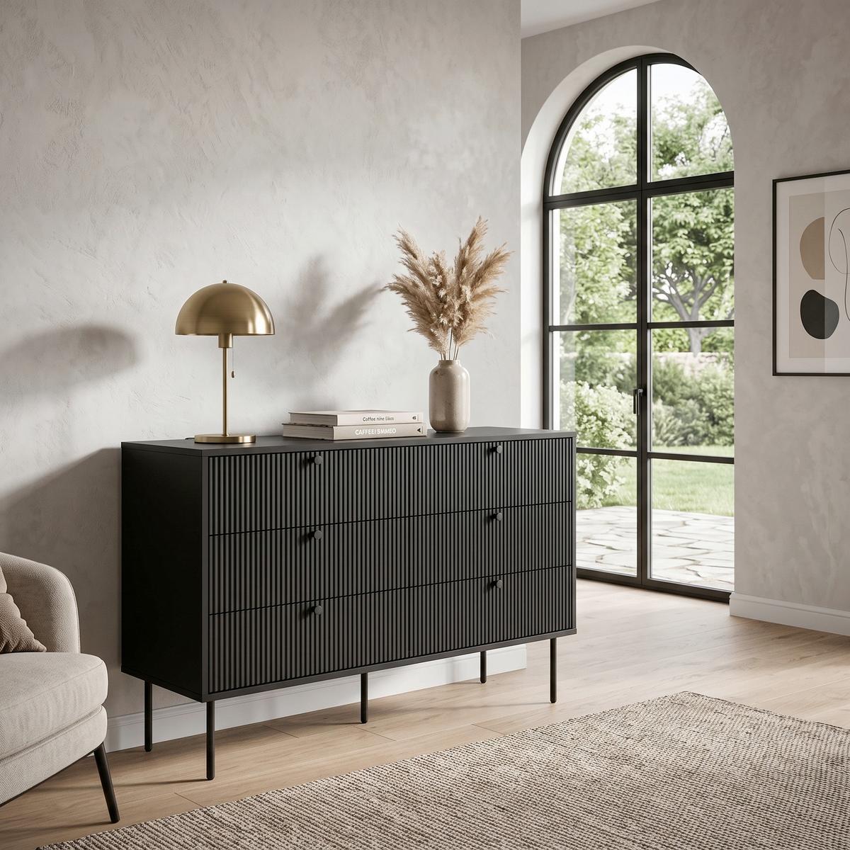 Komoda Karby, Črna - črna, Moderno, kovina/leseni material (120/40/75cm) - MID.YOU