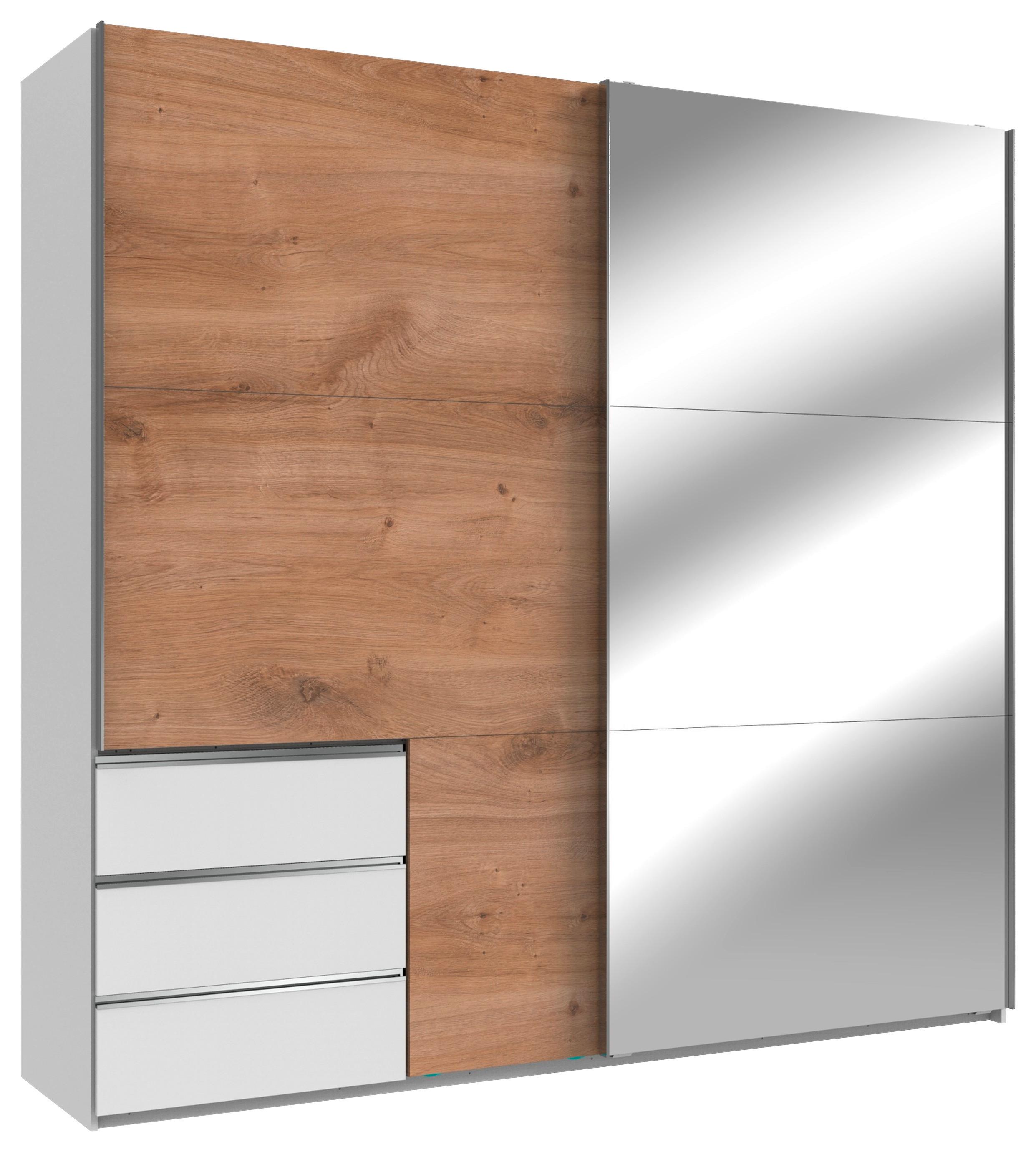 Omara Z Drsnimi Vrati Level 36 A, Bela, Barva Hrasta - barve kroma/barve hrasta, Moderno, leseni material (250/236/65cm) - Modern Living