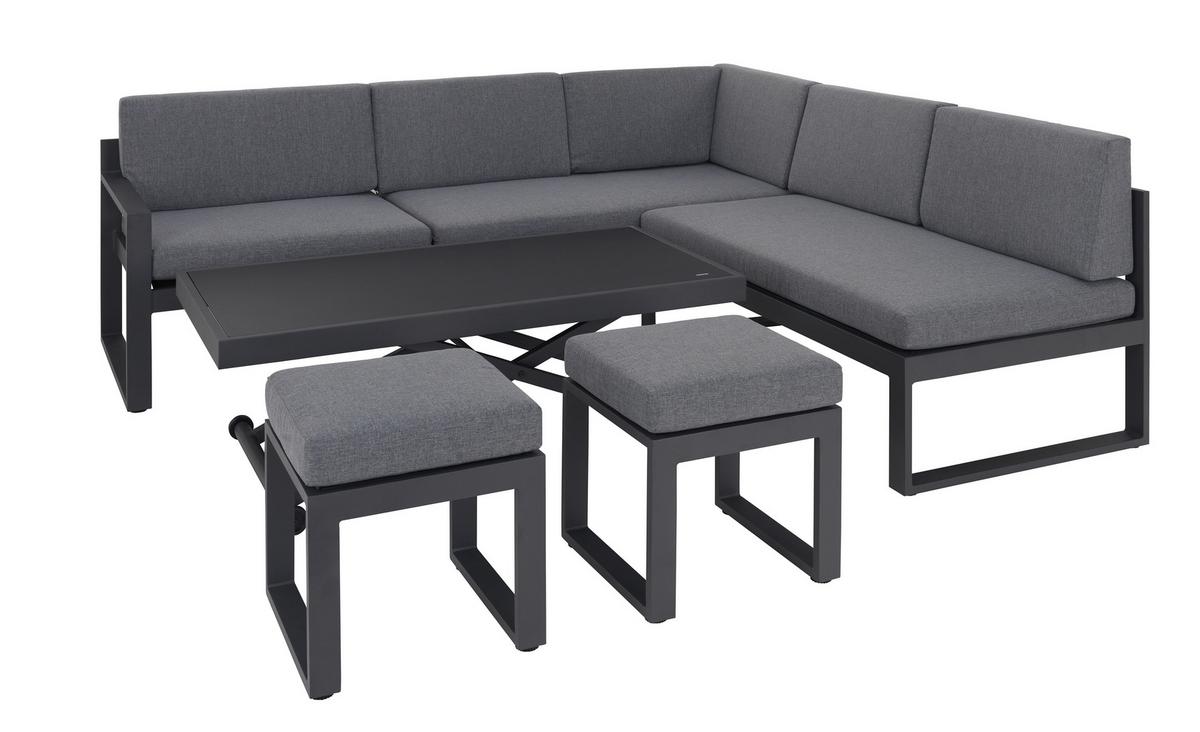 Loungegarnitur-Set Moskau Anthrazit/Grau - Anthrazit/Grau, Modern, Glas/Textil (200/213/62cm) - Mömax