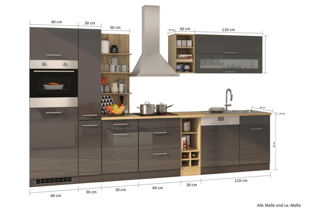 Küchenleerblock Mailand o. Geräte Graphitfarben - Silberfarben/Graphitfarben, MODERN, Holzwerkstoff/Metall (340cm) - Held