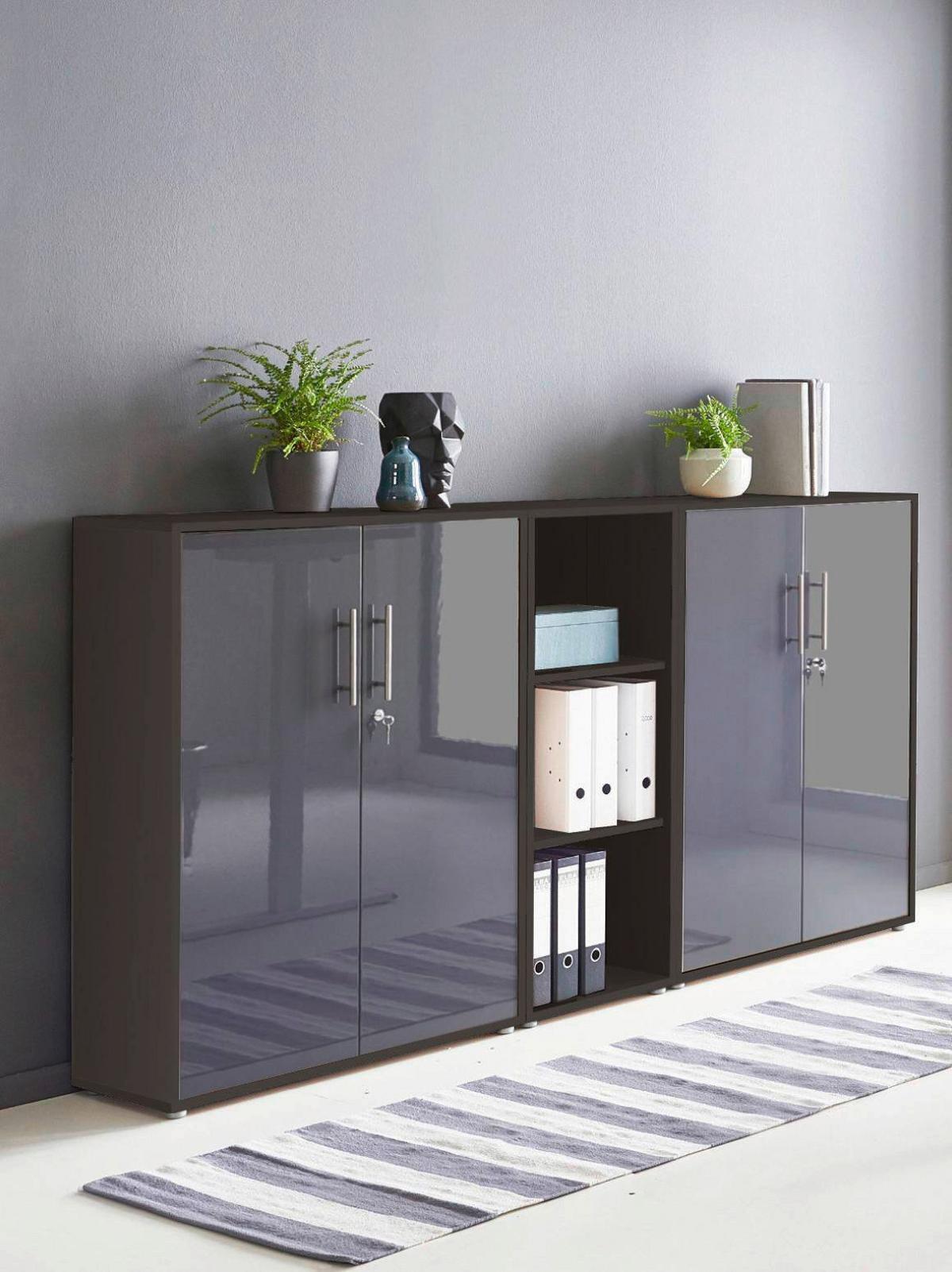 AKTENSCHRANK OFFICE EDITION - SW SET 8 - Anthrazit/Anthrazit Hochglanz, MODERN, Holzwerkstoff (212,9/113,6/33cm) - MID.YOU
