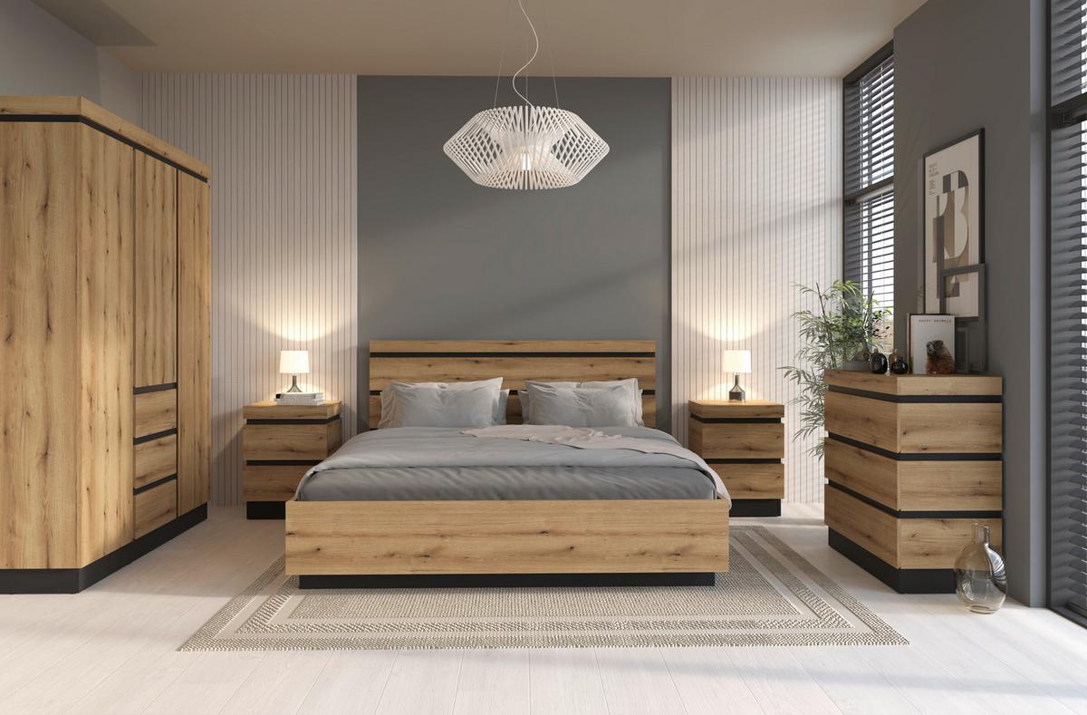 Komoda Corte - boje hrasta/crna, Moderno, drvni materijal/plastika (90,1/92,5/45cm)