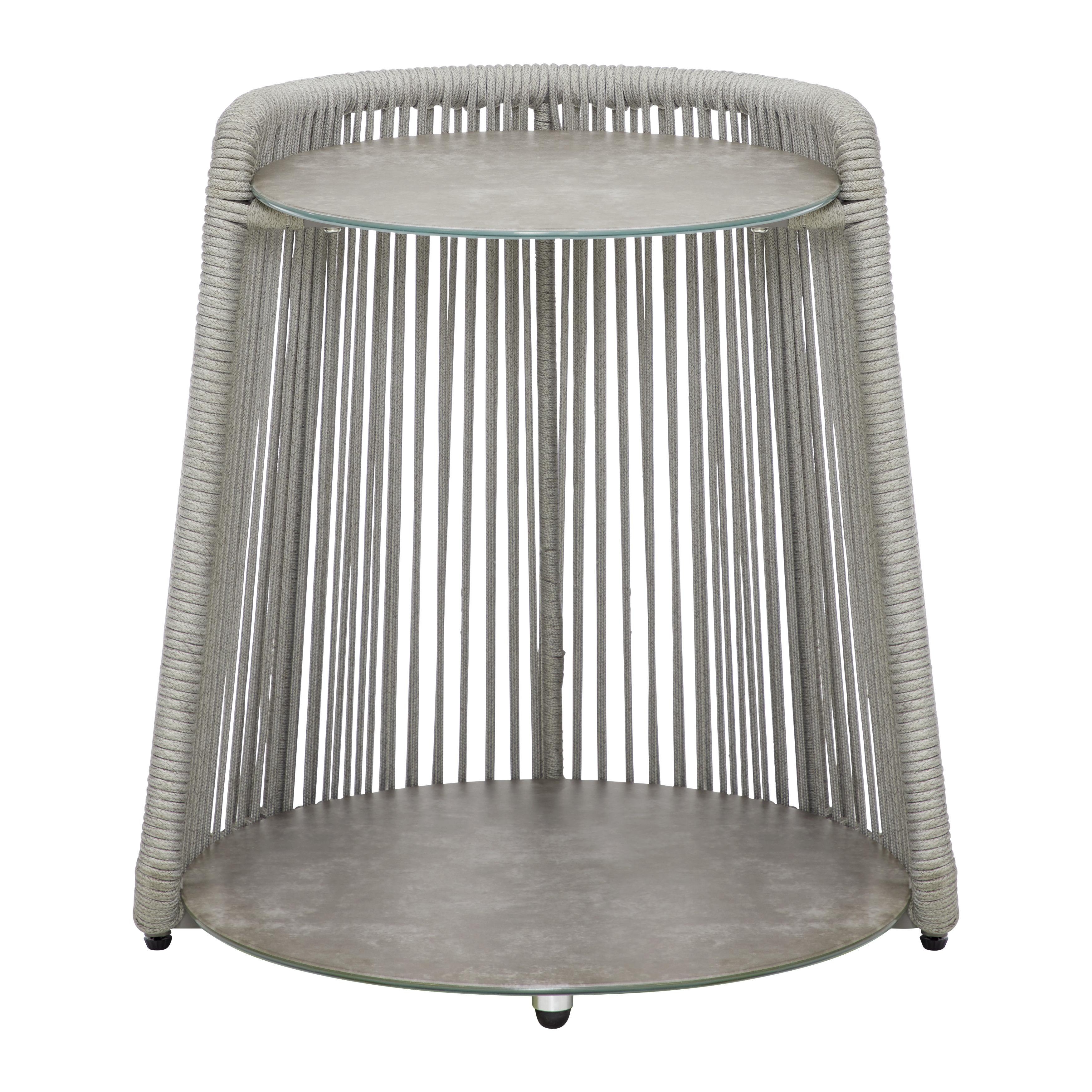 Gartenbeistelltisch "Zoe", Schnurgeflecht, grau - Schwarz/Grau, MODERN, Glas/Kunststoff (56,5/58/54cm) - Bessagi Garden