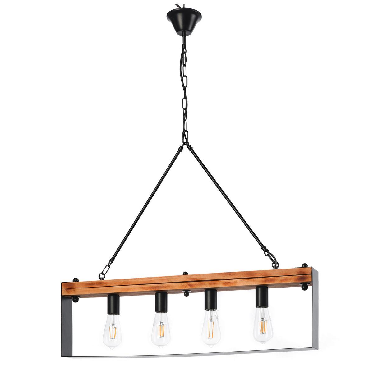 Hängeleuchte Susan Braun/Schwarz max. 22 Watt - Schwarz/Braun, Natur, Holz/Metall (80/8/100cm)