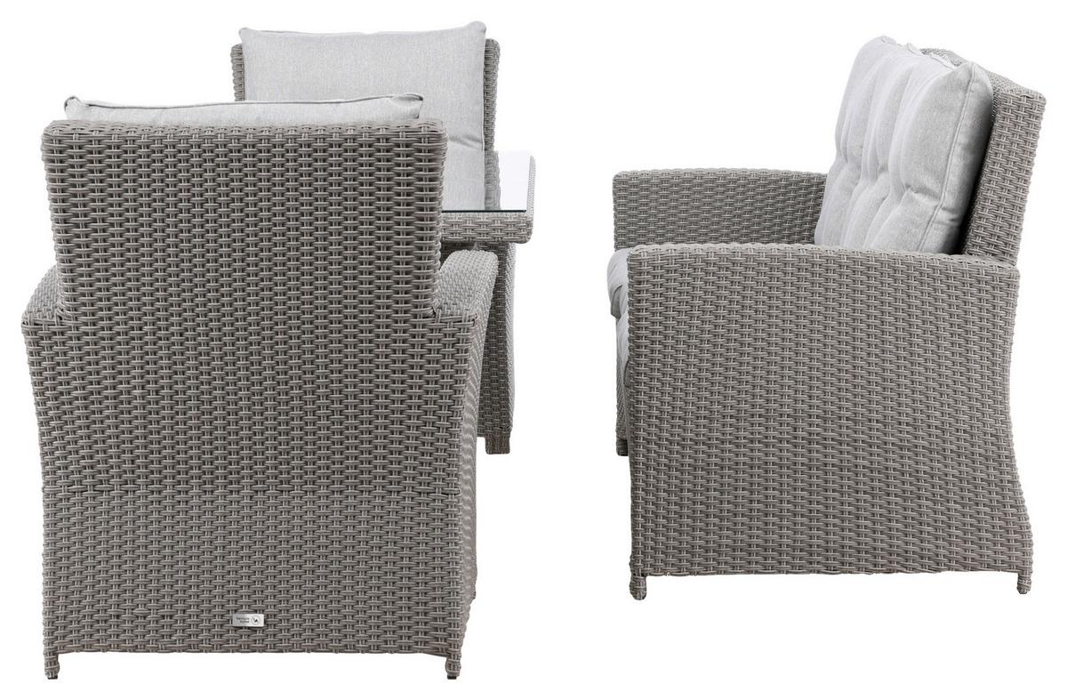 Dining-Loungeset Brentwood Grau, Kunststoffgeflecht - Grau, KONVENTIONELL, Glas/Kunststoff - Gardenson