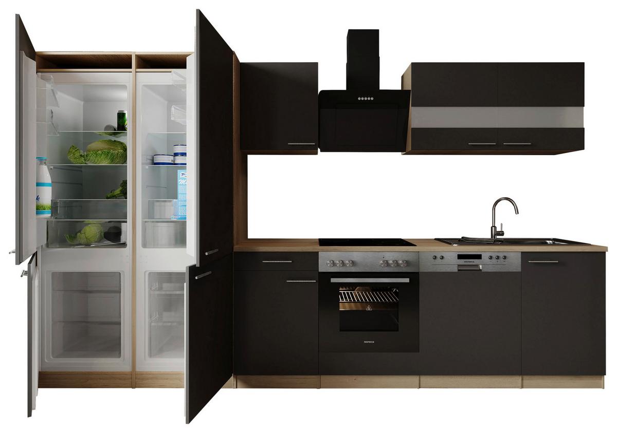 Küchenblock Merle m. Geräten Grau - Edelstahlfarben/Eichefarben, Trend, Holzwerkstoff/Metall (340cm) - Respekta