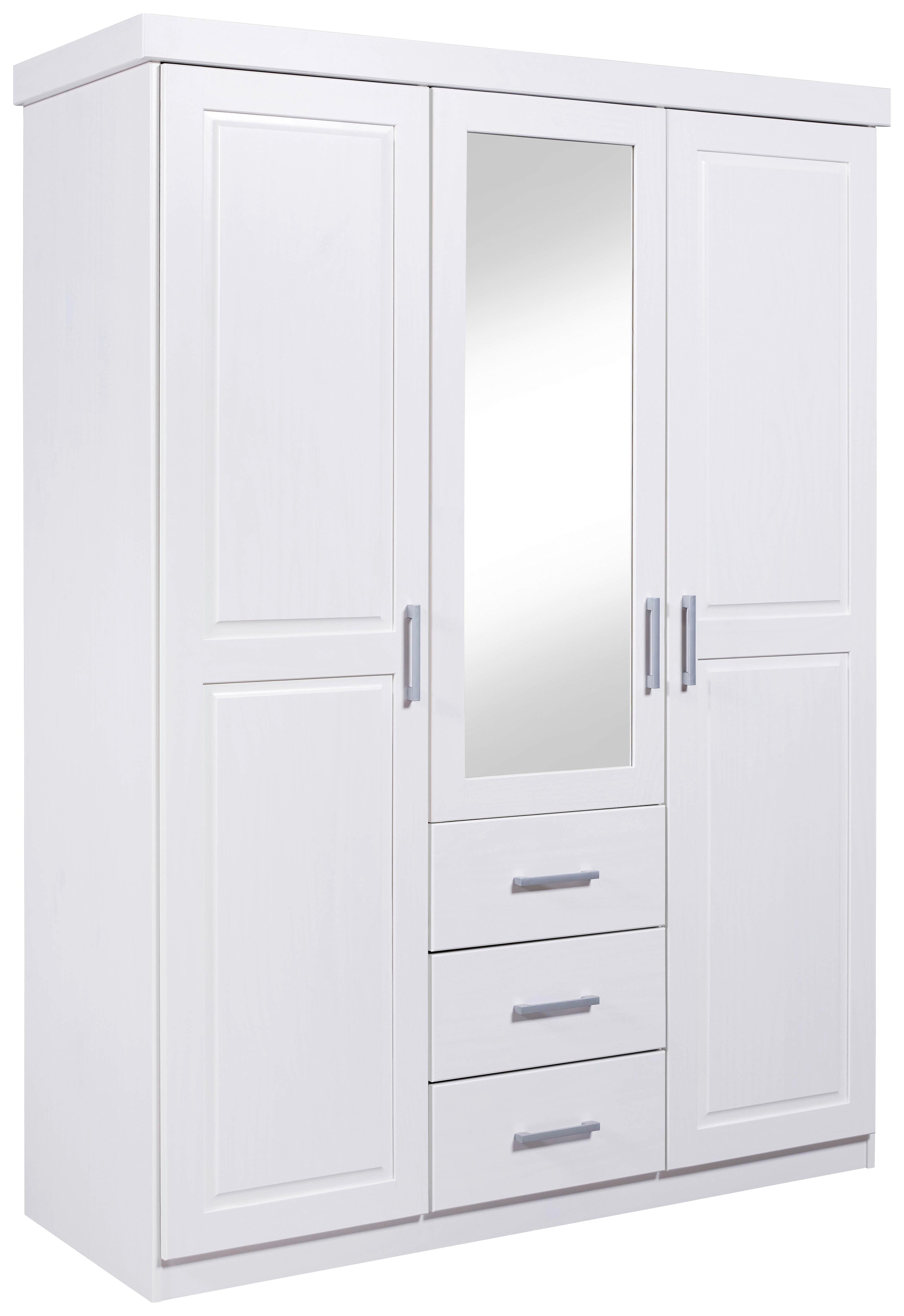 Drehtürenschrank Geraldo ca. 140x190x55 cm Weiß - Silberfarben/Weiß, LIFESTYLE, Holz/Kunststoff (140/190/55cm) - MID.YOU