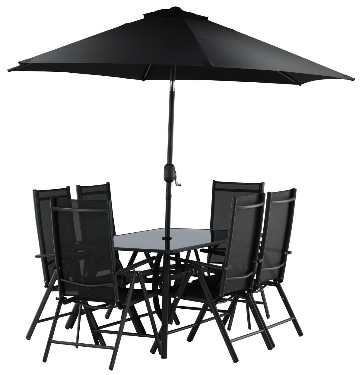 Gartentischgruppe Brekki Schwarz, pulverbeschichtet - Schwarz, KONVENTIONELL, Glas/Metall - Gardenson