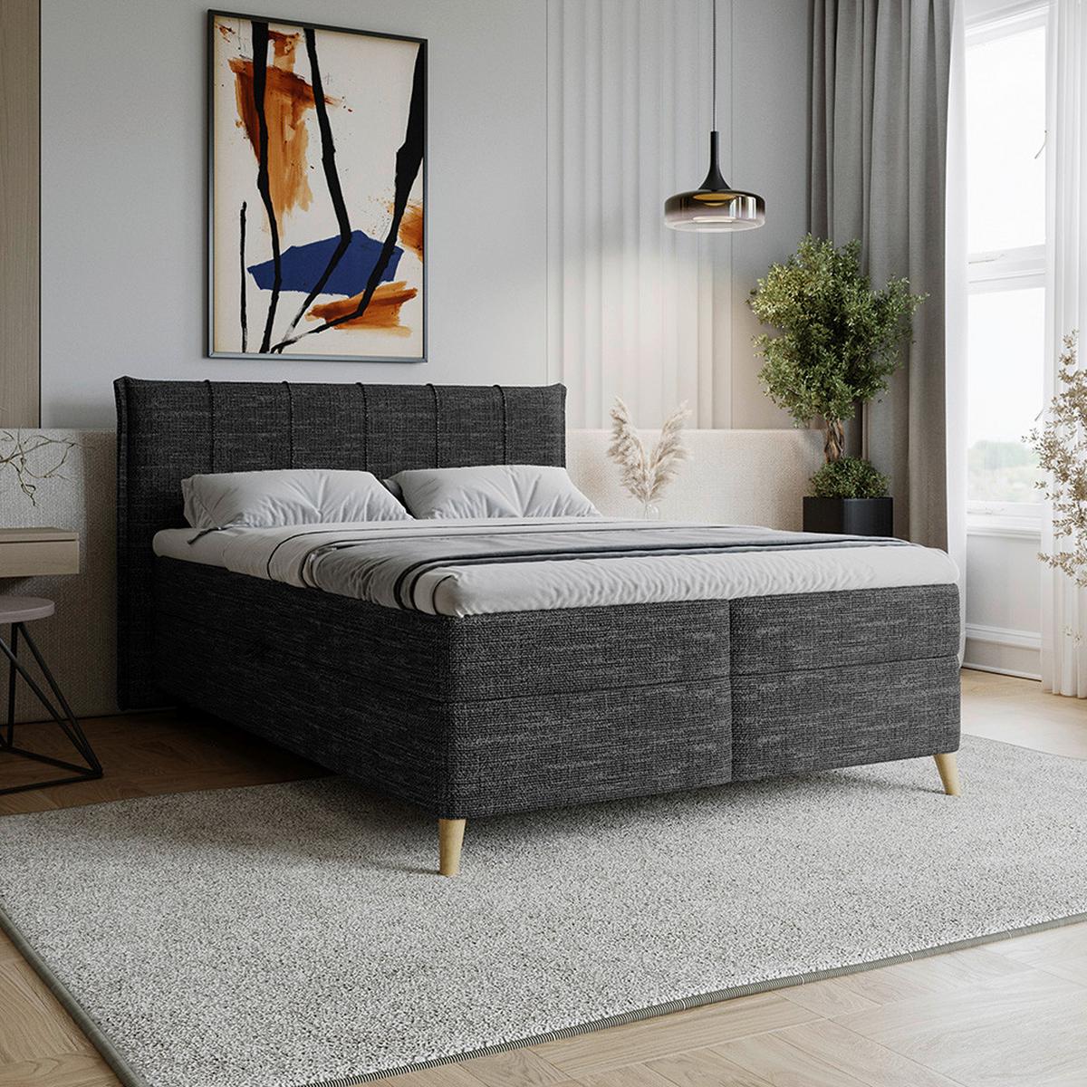 Boxbett Veloria Schwarz ca. 140x200cm - Schwarz, KONVENTIONELL, Textil/Metall (140/200cm) - Based