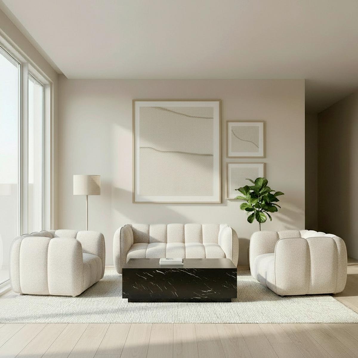 Kanapé Két Fotellel Sandra - bézs/krémszínű, Modern, textil/fa - Bessagi Home