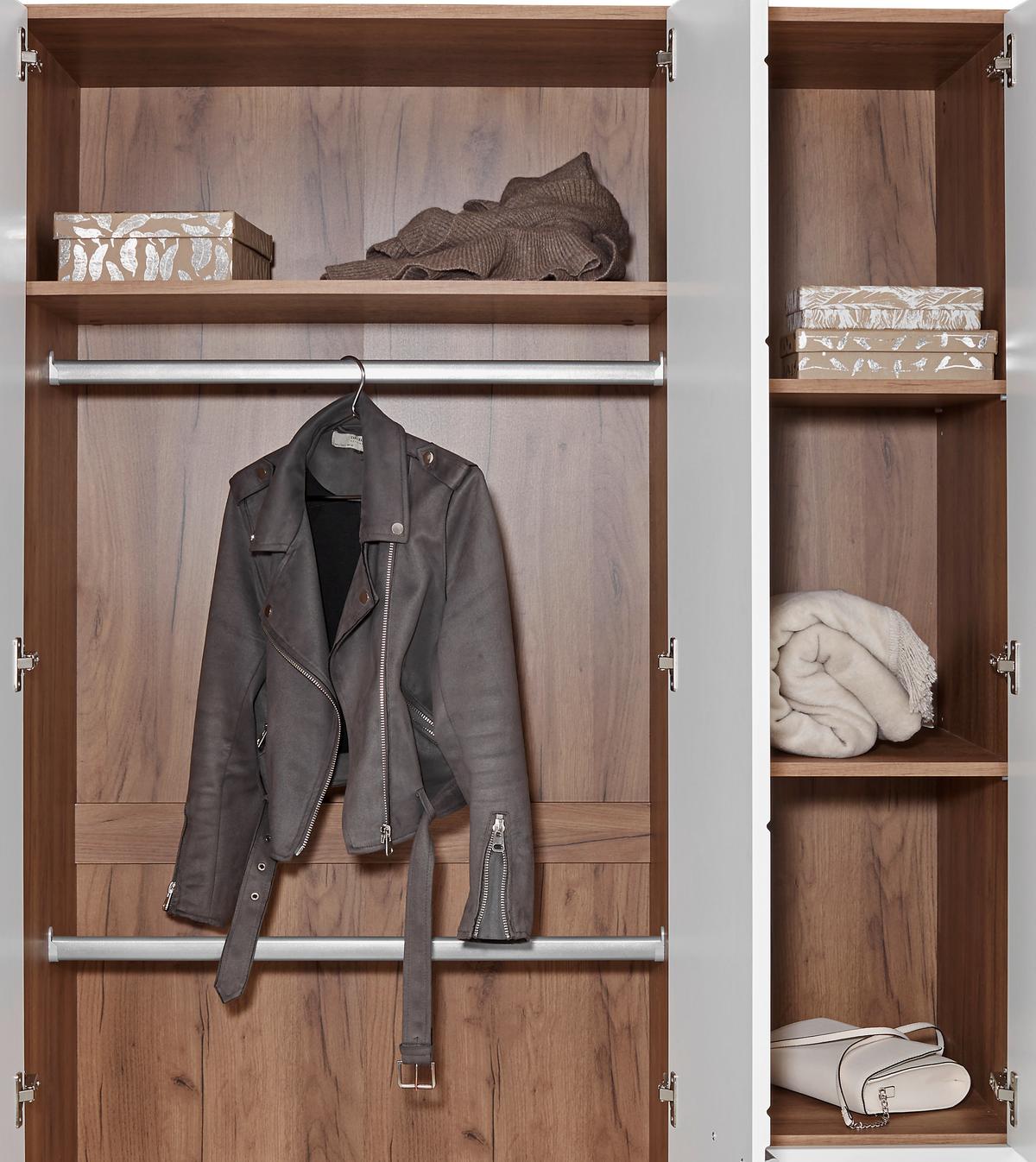 Omara Za Oblačila Avensis New, Bela, Temni Hrast, Ogledalo - barve hrasta/bela, Konvencionalno, umetna masa/leseni material (120/205,7cm) - Mömax