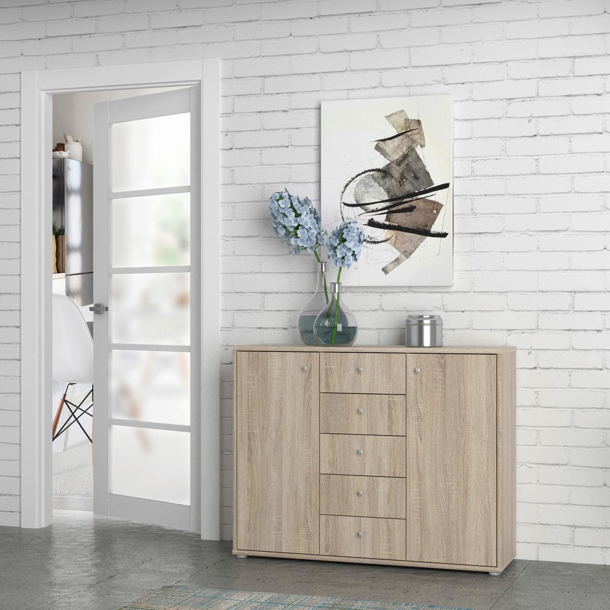 Komoda Tempra 2, Barva Hrasta - barve aluminija/hrast sonoma, Design, umetna masa/leseni material (108,8/85,5/34,8cm)