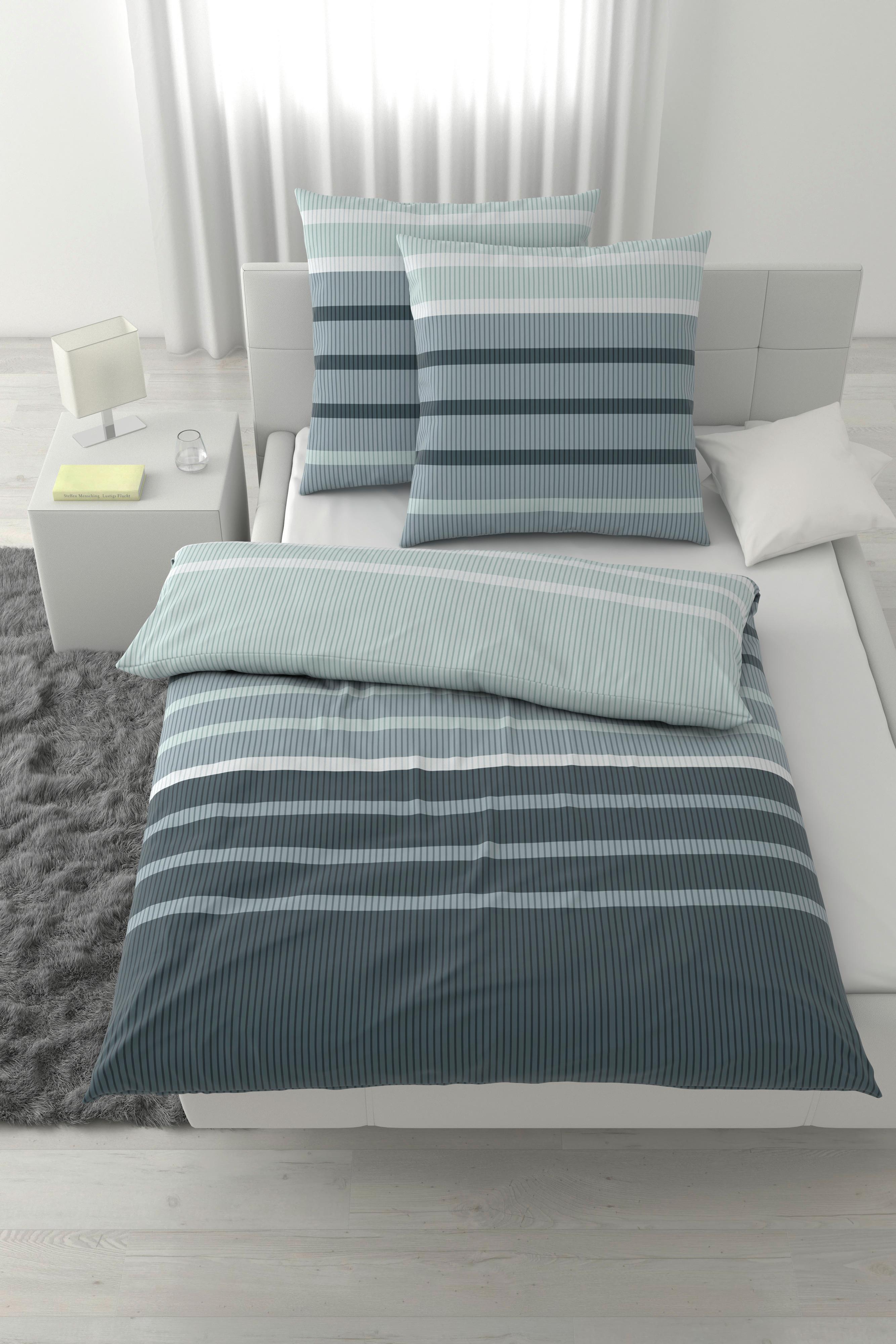 Bettwäsche Streif XXL Schwarz/Blau ca. 200x200cm - Blau/Schwarz, KONVENTIONELL, Textil (200/200cm) - Mömax