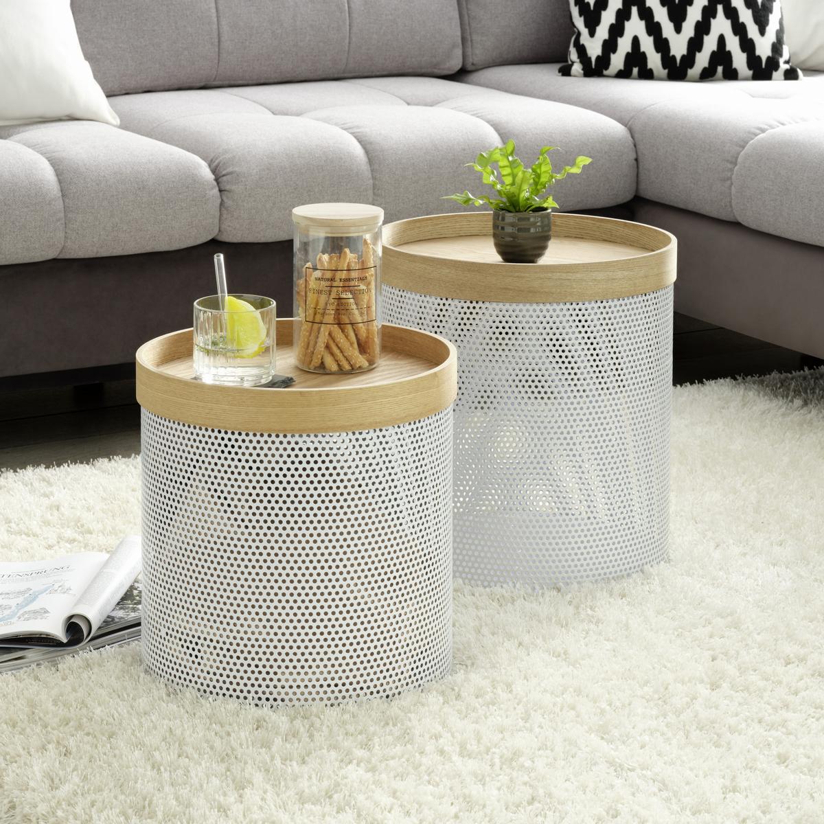 Beistelltischset in Weiss, 2-teilig - Weiss/Naturfarben, Modern, Holz/Holzwerkstoff (38/35/40.5/35/38/35cm) - Modern Living