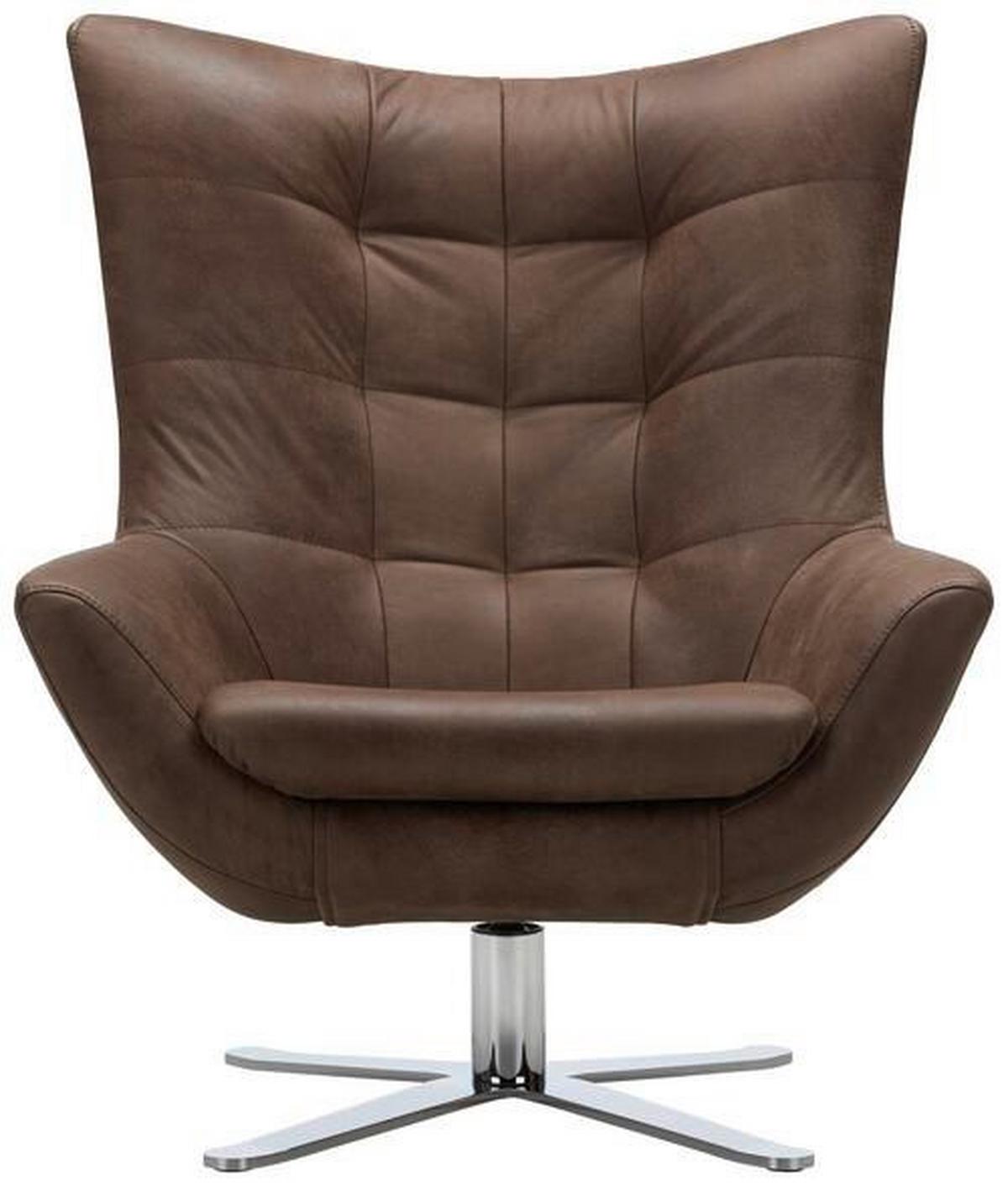 Sessel Venezuela aus Echtleder - Dunkelbraun/Alufarben, LIFESTYLE, Textil/Metall (81/95/90cm) - Premium Living