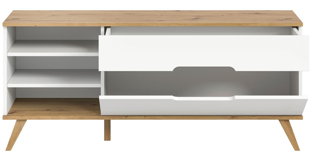 Tv Komoda Stockholm - bijela/boje hrasta, Design, drvni materijal (140/60/40cm) - Modern Living