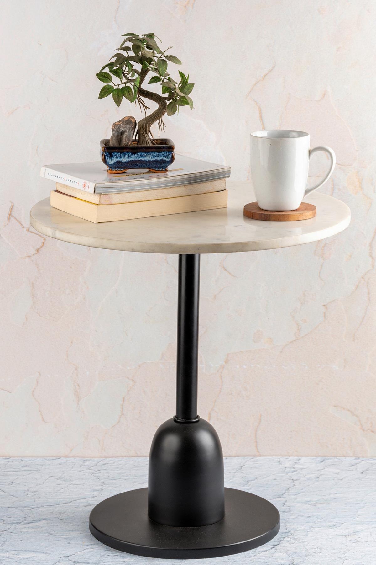 BEISTELLTISCH GORDON 125 WEISS - Weiss/Schwarz, Design, Stein/Metall (46/48cm) - Kayoom