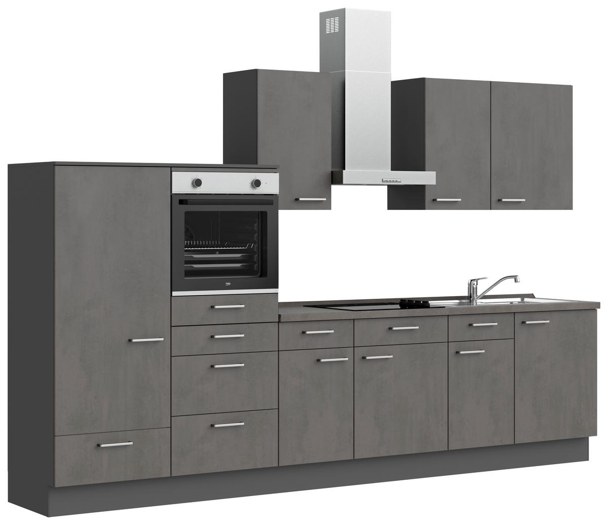 Küchenblock Riva Low m. Geräten Schieferfarben - Schieferfarben/Edelstahlfarben, MODERN, Holzwerkstoff/Metall (330cm) - Nobilia
