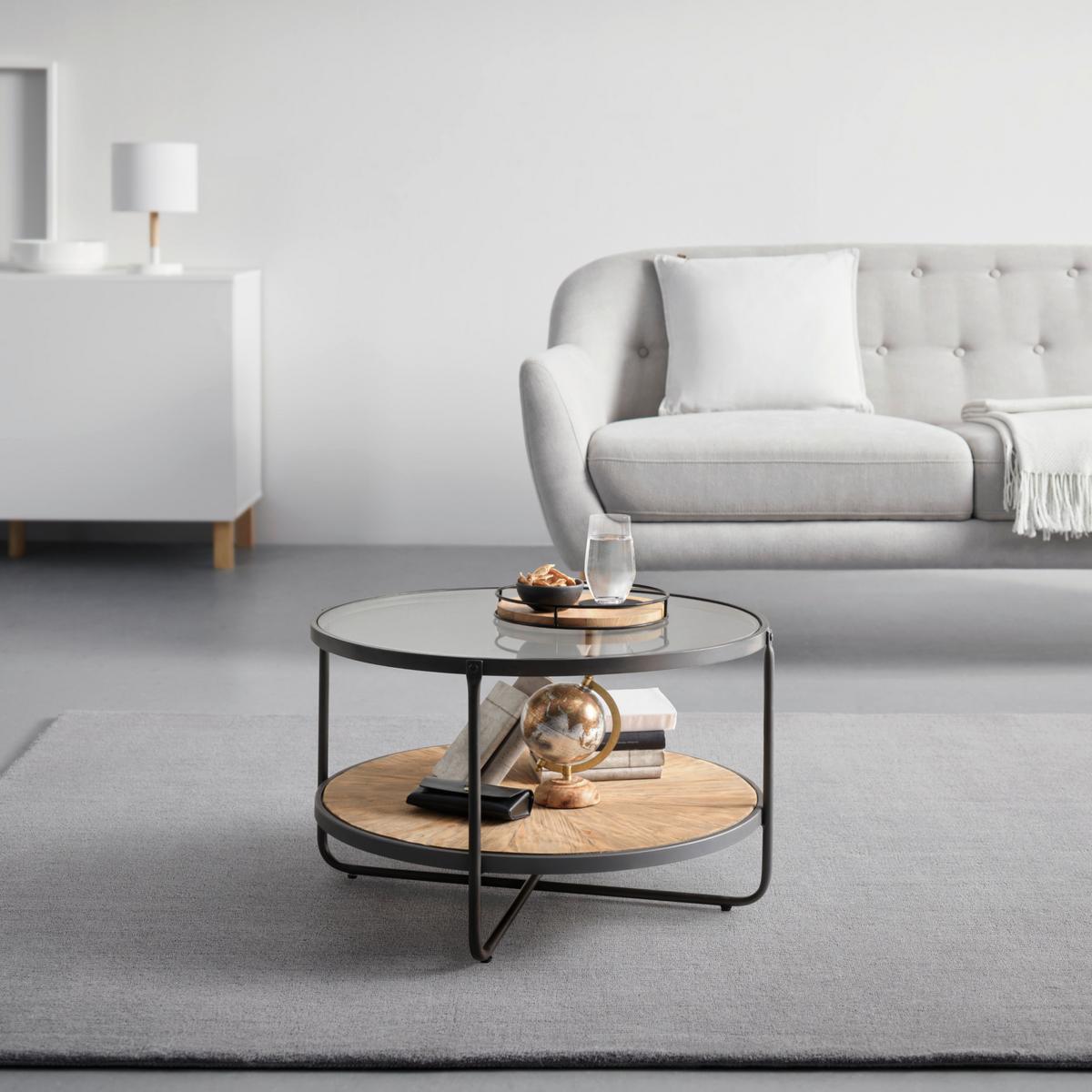 STOLIK KAWOWY VETRO -TREND- - kolor naturalny/czarny, Lifestyle, materiał drewnopochodny/metal (70/45/70cm) - Zandiara