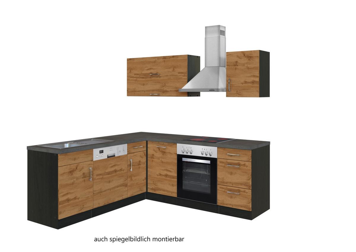 Eckküche Winkelblock mit Geräten ca. 210x210 cm Eiche - Chromfarben/Schieferfarben, MODERN, Holzwerkstoff/Metall (210/210cm) - Held