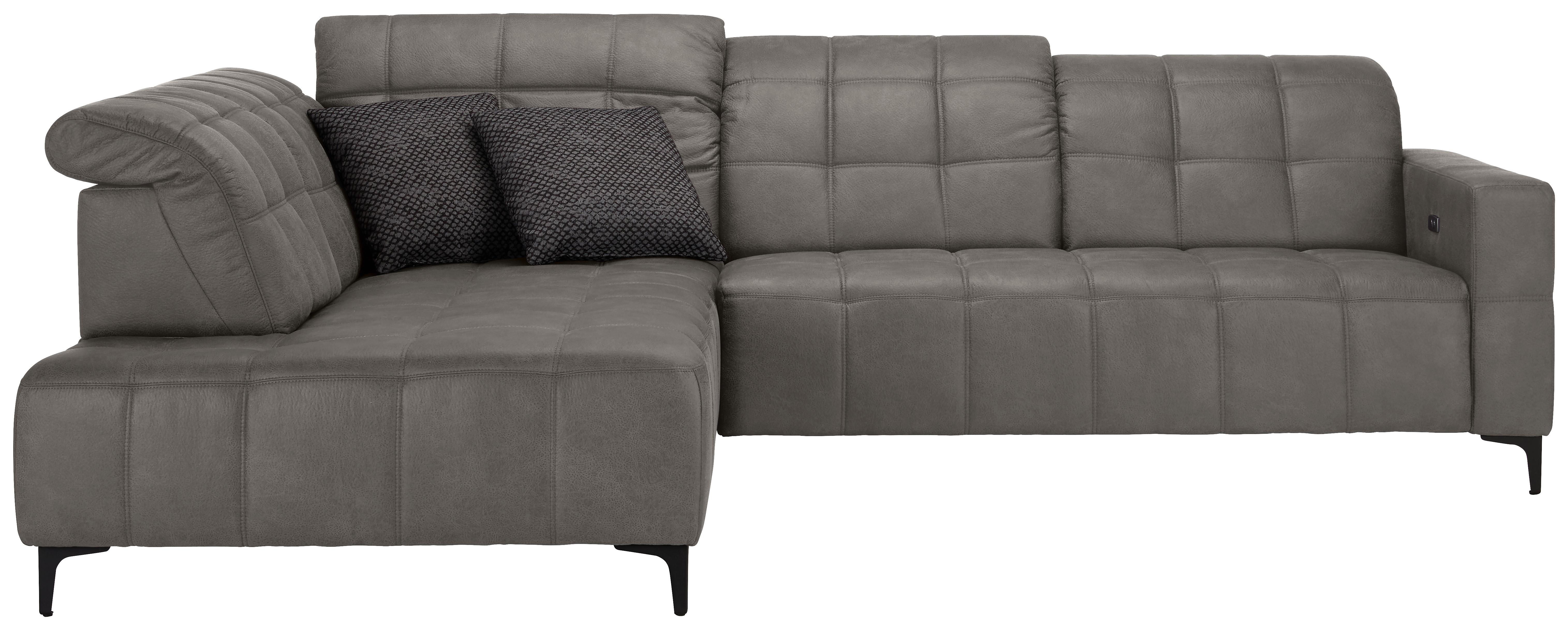 Ecksofa Panama links Greige - Greige/Schwarz, KONVENTIONELL, Textil/Metall (216/89-102/304cm) - Premium Living